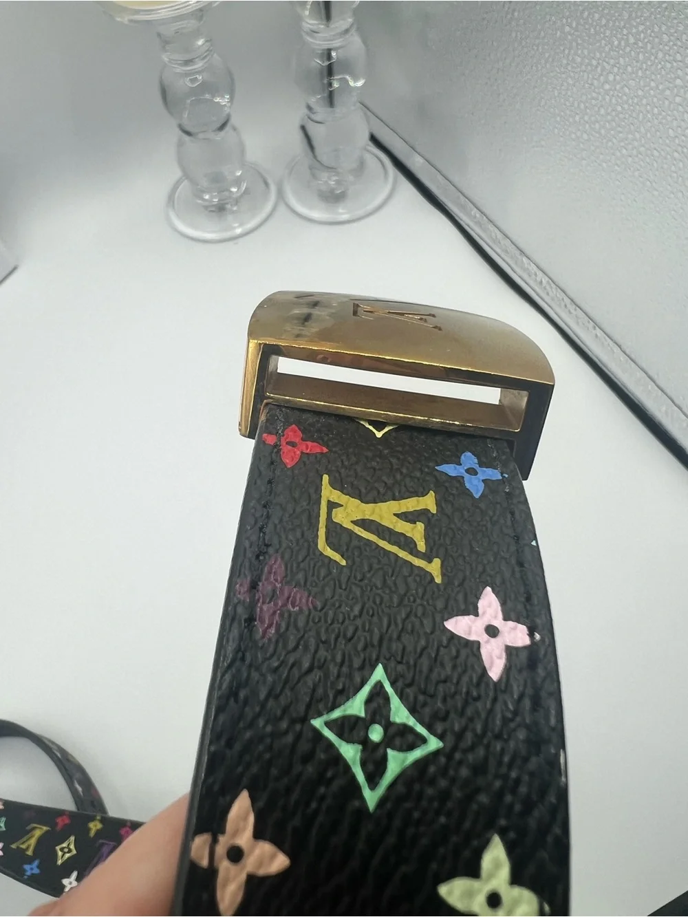 Louis Vuitton Takashi Murakami x LV Black Monogram Multicolore belt with COA